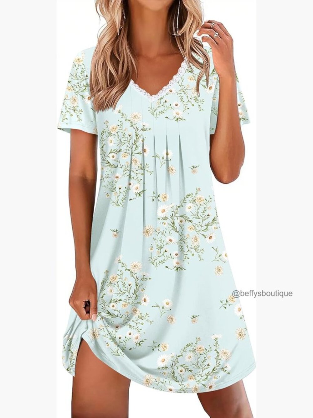 Cotton Nightgown Short Sleeve Lace Trim Pleated Sleepshirt Moo Moo